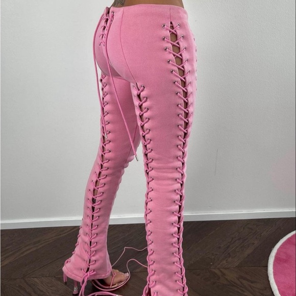 Hidden Cult Pants - Stylish Pink Lace-Up Women's Pants